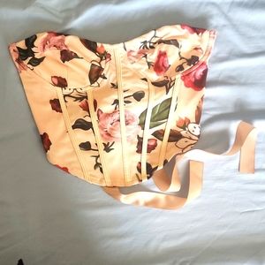 Faux Corset Floral Crop Top